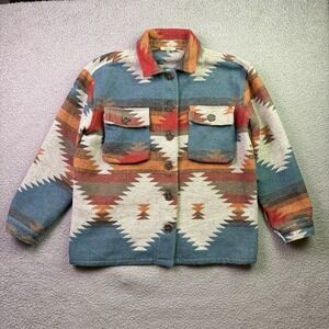 VTG Aztec Jacket Mens Small Southwestern Shacket Shirt Button Up Pockets Jodifl